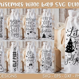 Kerst wijntas SVG Bundel, PNG bundel, Kerst wijn svg, Wijn svg, Wijn bundel svg, Kerstmis png, Grappige svg, Wijn tas svg, Wijn png