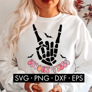 Spooky Vibes Halloween SVG, Funny Halloween svg, Skeleton hand svg, Halloween png, Halloween sublimation, Retro Halloween Svg, Cricut