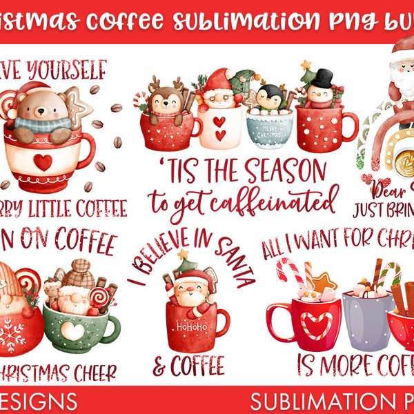 Christmas Coffee Sublimation PNG Bundle, Christmas png bundle, Coffee png, Santa png, Christmas png, Cute coffee png, Coffee sublimation