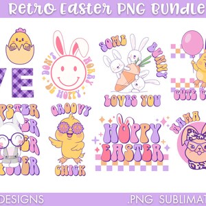 Retro Easter PNG Sublimation Bundle, Easter PNG bundle, PNG Bundle, Bunny png, Cute png, Chick png, Easter png, Easter sublimation