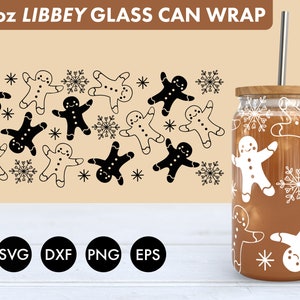 Christmas Gingerbread Men 16oz Libbey Glass Can SVG file Cup Wrap, Libbey PNG, Gingerbread svg, Christmas svg, Christmas Libbey can svg