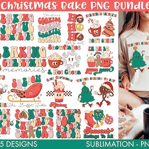 Retro Weihnachtsbäckerei Sublimation PNG Bundle, Weihnachtsbäckerei png, Weihnachtsplätzchen png, süßes Backen png, Weihnachtszeichen png