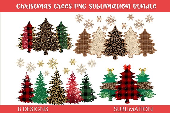 Christmas Tree Sublimation PNG Bundle. Leopard png, Buffalo plaid png, Christmas tree png, Pine tree png. Christmas png, Cheetah png