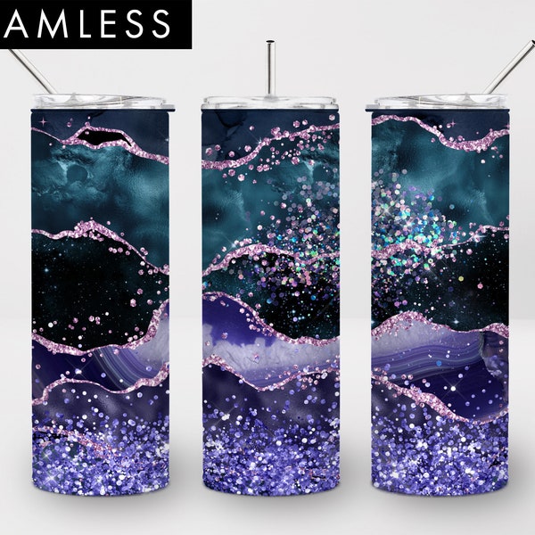 20oz Seamless Bue Purple Agate Glitter Skinny Tumbler Sublimation, PNG, Agate Print, Tumbler design, Tumbler template, Tumbler wraps