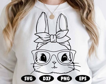 Cute bunny with glasses svg, Bow svg, Easter svg, Bunny svg, Easter bunny svg, Bunny bandana svg, Christian svg, Jesus svg, Religion svg