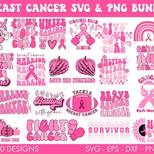 Retro Breast Cancer SVG Bundle, Breast cancer SVG, Breast cancer Png, Pink Ribbon svg, Retro cancer svg, Fight cancer Svg, Tackle cancer svg image 2