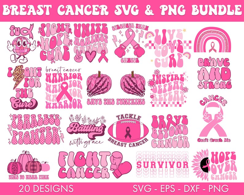 Retro Breast Cancer SVG Bundle, Breast cancer SVG, Breast cancer Png, Pink Ribbon svg, Retro cancer svg, Fight cancer Svg, Tackle cancer svg image 2