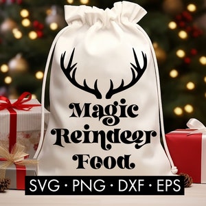 Renne magique nourriture SVG, SVG nourriture Rudolph, sac de friandises de Noël svg, svg de sac à collation renne, svg de sac du père Noël, sac cadeau Noël svg