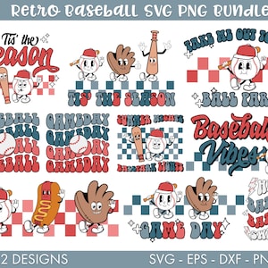 Retro Baseball SVG Bundle, Retro Baseball PNG Bundle, Baseball svg, Cartoon baseball svg, Cute baseball svg, Baseball mom svg, Game day svg