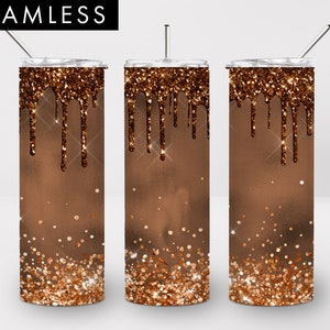 Sublimação de copo skinny com glitter marrom sem costura de 20 onças, PNG, copo de café, Glitter Coffee PNG, sublimação de café, marrom png