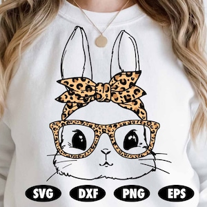 Lapin mignon avec bandana léopard et lunettes svg, svg imprimé léopard, svg de Pâques, svg de lapin, svg de lapin de Pâques, svg chrétien, svg de Jésus