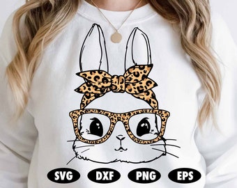 Cute bunny with leopard bandana and glasses svg, Leopard print svg, Easter svg, Bunny svg, Easter bunny svg, Christian svg, Jesus svg