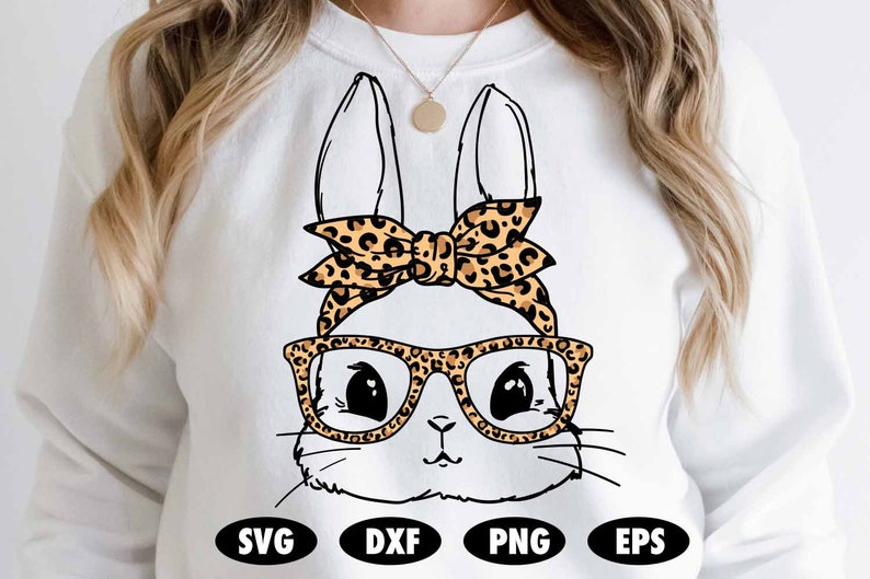 Cute bunny with leopard bandana and glasses svg, Leopard print svg, Easter svg, Bunny svg, Easter bunny svg, Christian svg, Jesus svg image 1