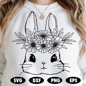 Süßer Hase mit Blumenkrone, Sonnenblumen svg, Daisies svg, Ostersvg, Hase svg, Osterhase svg, christliche svg, Jesus svg