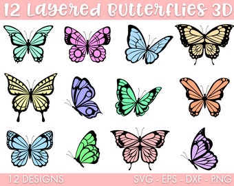 Pakiet 3D Warstwowy Motyl SVG, Motyl SVG, Plik cięcia motyla, Warstwowy Motyl SVG, 3D Motyl, Warstwowy SVG, Sublimacja motyla