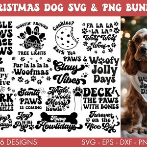 Chien de Noël SVG Bundle, Chien Noël Citations SVG, Citations de chien drôles svg, Cadeaux de chien svg, Jeux de mots de Noël svg, Chien svg, Woofmas SVG, Chien mignon