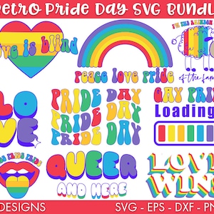 Retro Pride Day SVG Bundle, Pride day svg, Gay pride svg, LGBTQ+ svg, Rainbow svg, Gay pride shirt svg, Lesbian svg, LGBTQ svg, Quotes svg