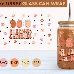 Caffeine And Catnaps 16oz Libbey Glass Can SVG file Cup Wrap, Libbey PNG, Cat svg, Cat Libbey Can Wrap svg, Coffee svg, Cat mom SVG, coffee