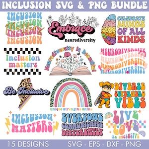 インクルージョン SVG バンドル、インクルージョン PNG、インクルーシブになる SVG、自閉症 SVG、レインボー SVG、神経多様性 SVG、インクルージョンが重要 SVG、自閉症 SVG
