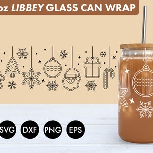 Weihnachtskugeln 16oz Libbey Glasdose SVG Datei Cup Wrap, Libbey PNG, Christbaumkugel svg, Ornament svg, Weihnachten Svg, Weihnachten svg