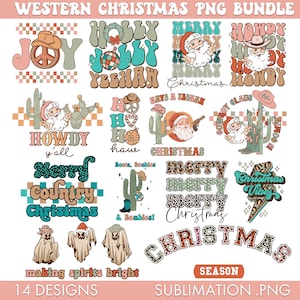 Western Weihnachten Sublimation PNG Bundle, Weihnachten png, Cowboy Santa png, Howdy Santa png, Country Weihnachten png, südliche Weihnachten png