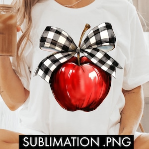 Teacher Apple Checkered Bow PNG, Teacher Sublimation, Coquette Teacher png, Retro Checker Bow Coquette sublimation, Back To School Png