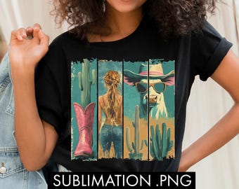 Retro Western Cowgirl Sublimation PNG, Cowboy Boots png, Western png, Southern girl png, Trendy Western png, Distressed Western png