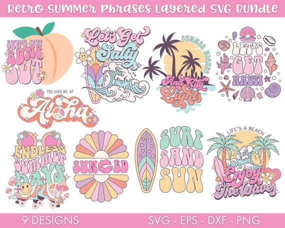 Retro Summer SVG Bundle, Summer PNG Bundle, Peach svg, Summer svg, Surfing svg, Aloha svg, Palm Tree svg, Pastel svg, Cute svg, Funny svg