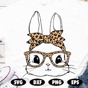 Cute bunny with leopard bandana and glasses svg, Leopard print svg, Easter svg, Bunny svg, Easter bunny svg, Christian svg, Jesus svg image 2