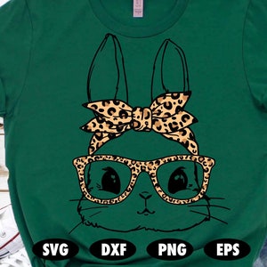 Cute bunny with leopard bandana and glasses svg, Leopard print svg, Easter svg, Bunny svg, Easter bunny svg, Christian svg, Jesus svg image 3