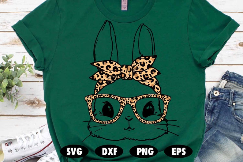 Cute bunny with leopard bandana and glasses svg, Leopard print svg, Easter svg, Bunny svg, Easter bunny svg, Christian svg, Jesus svg image 3