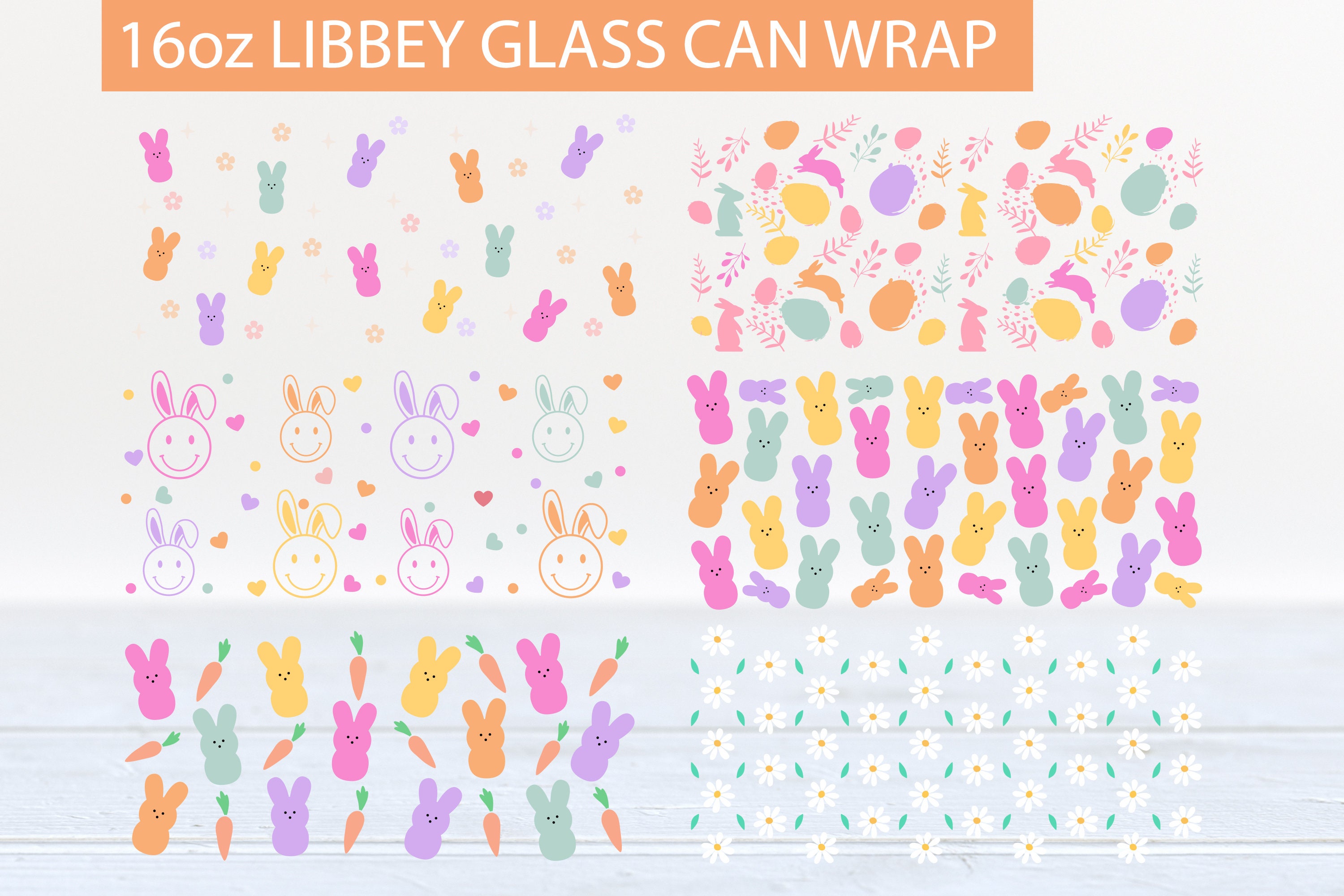 Easter Bundle 16oz Libbey Glass Can SVG File Cup Wrap, Libbey PNG ...