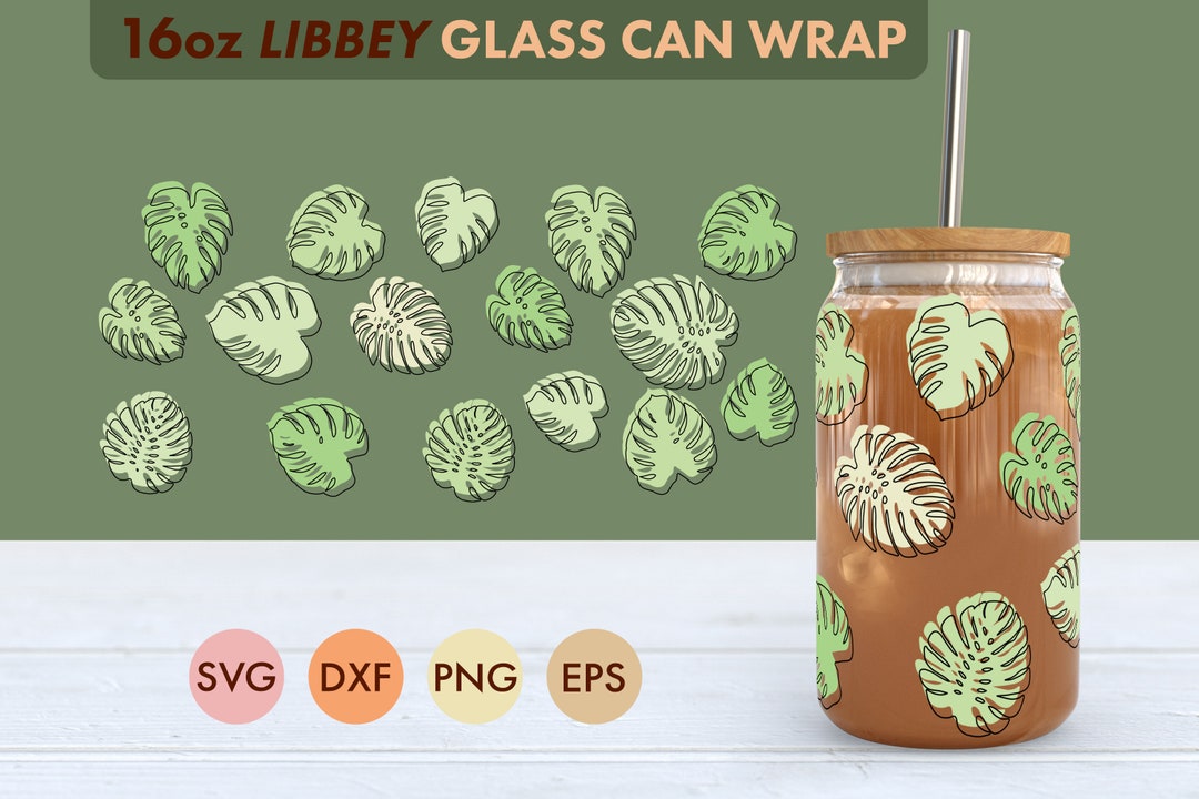 Monstera 16oz Libbey Glass Can SVG File Cup Wrap, Libbey PNG, Monstera ...