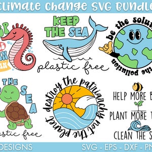 Cambio climático SVG Paquete, Cambio climático PNG Paquete, Cambio climático svg, Plástico libre svg, Día de la Tierra svg, Tortuga svg, Mar limpio svg
