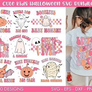 Retro Cute Kids Halloween SVG Bundle, Halloween Quotes SVG, Halloween svg, Bat svg, Cute pumpkin svg, Ghost svg, Baby svg, Toddler svg, png