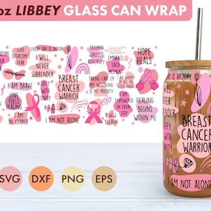 Borstkanker 16oz Libbey Glass Can SVG bestand Cup Wrap, Libbey PNG, Borstkanker SVG, Roze lint Libbey Can Wrap SVG, Borstkanker PNG