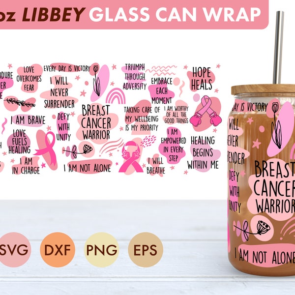 Brustkrebs 16 Unzen Libbey Glass Can SVG Datei Cup Wrap, Libbey PNG, Brustkrebs svg, Pink Ribbon Libbey Can Wrap svg, Brustkrebs png