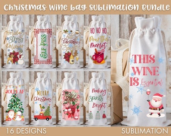 Wine bag Sublimation PNG Bundle, Christmas png bundle, Wine png, Santa png, Jingle png, Retro Christmas png, Jolly png, Wine label png