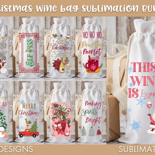 Wein Tasche Sublimation PNG Bundle, Weihnachten PNG Bündel, Wein PNG, Weihnachtsmann PNG, Jingle PNG, Retro Weihnachten PNG, Jolly PNG, Wein Etikett PNG