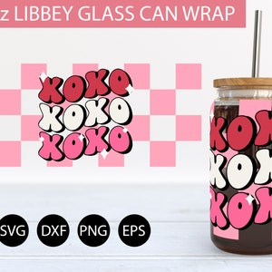 Checkered XOXO 16oz Libbey Glass Can SVG File Cup Wrap, Libbey PNG ...