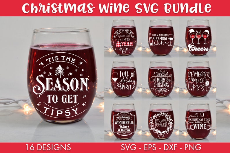 Christmas Wine Glass SVG Bundle PNG Bundle Christmas Wine Etsy