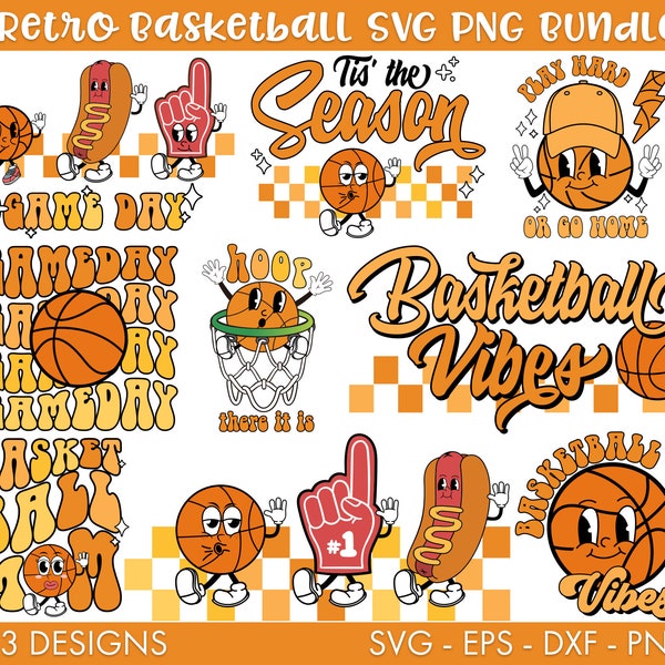 Retro Basketball SVG Bundle, Retro Basketball PNG Bundle, Basketball svg, Cartoon basketball svg, PNG, Basketball mom svg, Game day svg