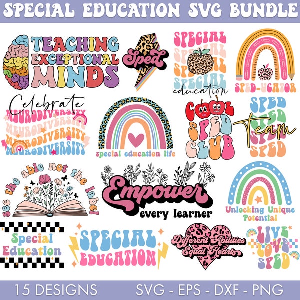 SPED Svg Bundle, Sped Png, Special Education Svg, Teacher Svg, Rainbow Svg, Neurodiversity Svg, Teacher Apple svg, Sped teacher svg