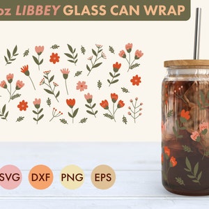 Cottage Core Floral 16oz Libbey Glass Can SVG file Cup Wrap, Libbey PNG, Floral svg, Flower Libbey Can Wrap svg, Floral png, Flower pattern
