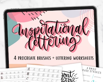 Inspirational Lettering Worksheets and brushes for Procreate, Lettering workbook, Lettering worksheet, Calligraphy worksheets for Procreate