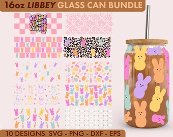 Easter Bundle 16oz Libbey Glass Can SVG file Cup Wrap, Libbey PNG, Easter svg, Easter Libbey Can Wrap svg, Bunny Libbey svg, Peeps svg