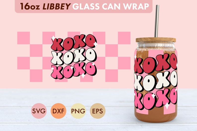Checkered XOXO 16oz Libbey Glass Can SVG File Cup Wrap Libbey - Etsy