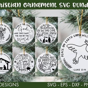 Pacote SVG de enfeite de Natal cristão, pacote PNG, SVG de Natal, SVG de ornamento, Baubles SVG, SVG cristão, Versículo da Bíblia SVG, Jesus SVG