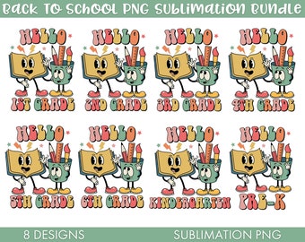 Paquete de sublimación de Regreso a la escuela Png, Retro Regreso a la escuela Png, 1er día de clases png, Jardín de infantes png, Dibujos animados PNG, Maestro png