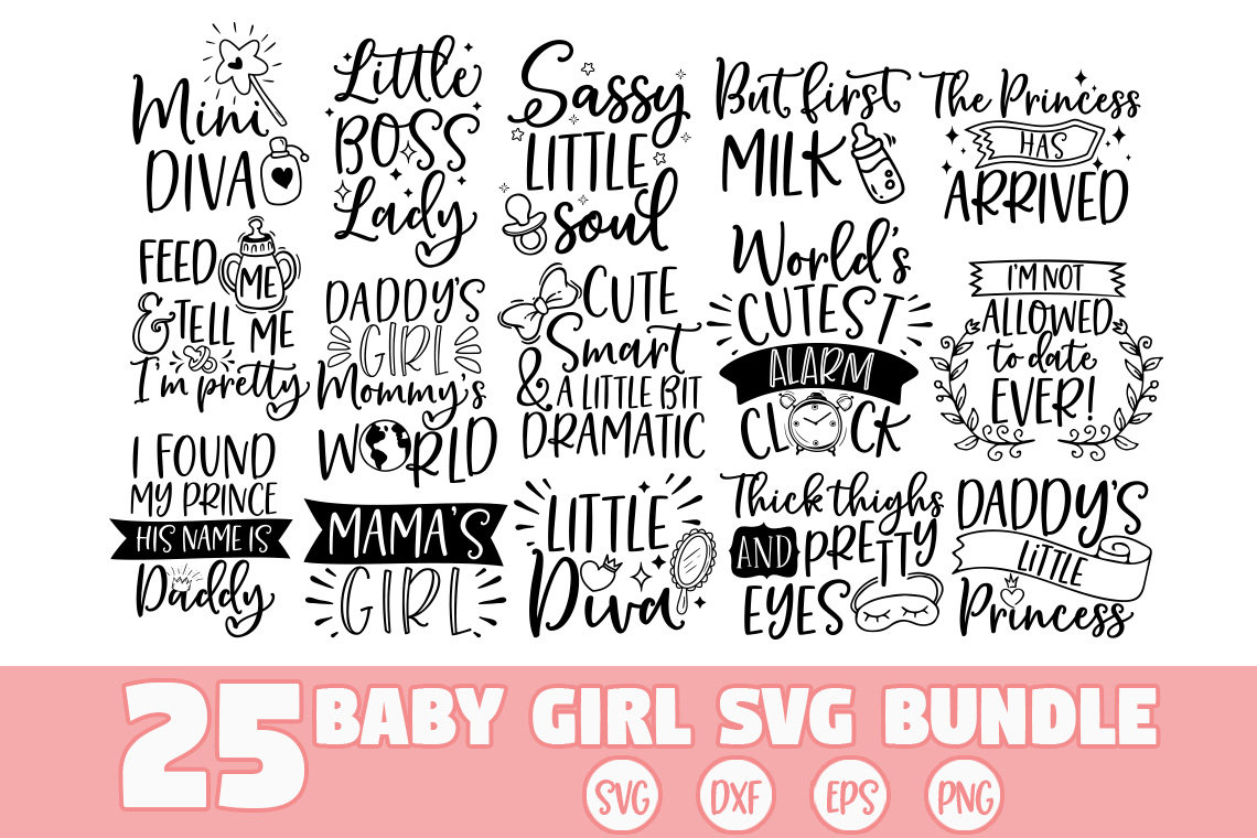 Baby Girl bundle svg, Baby quotes svg, Baby girl svg, Svg bundle, Bun…